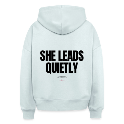 She leads quietly Boxy Hoodie - blue ice