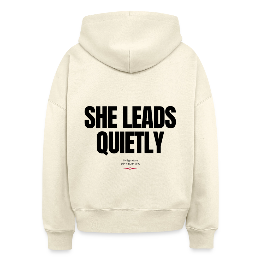 She leads quietly Boxy Hoodie - natural raw