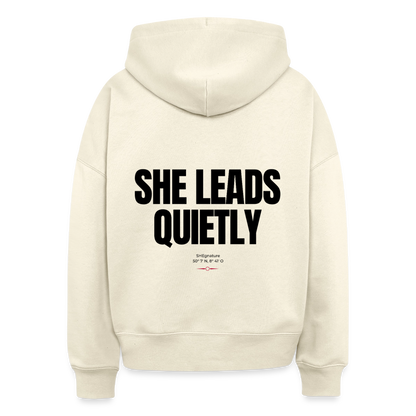 She leads quietly Boxy Hoodie - natural raw