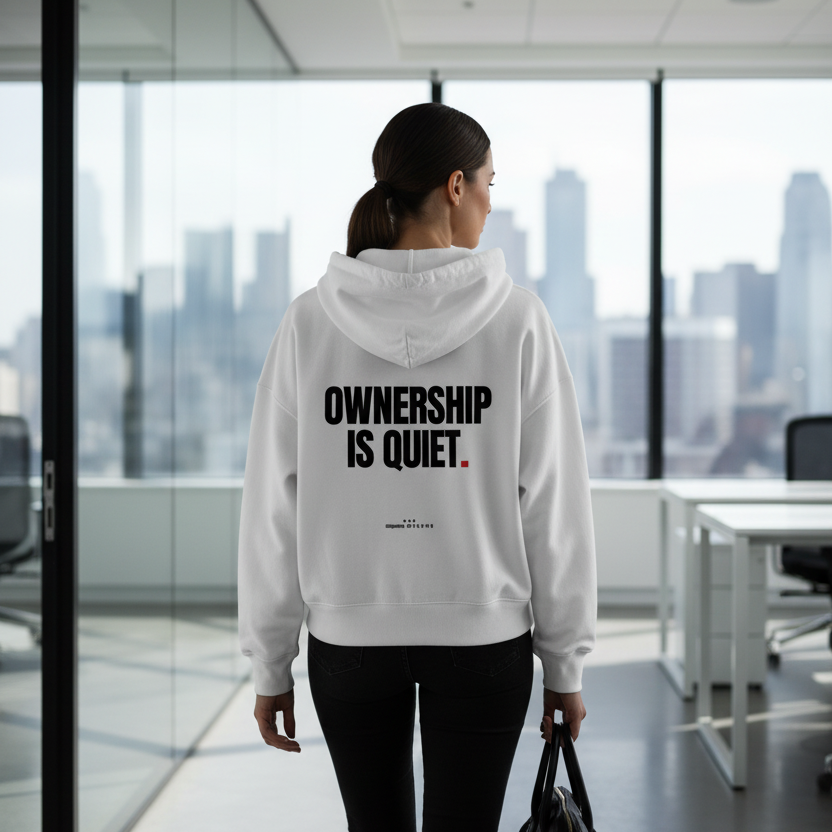 Ownership is quiet Boxy Hoodie - white