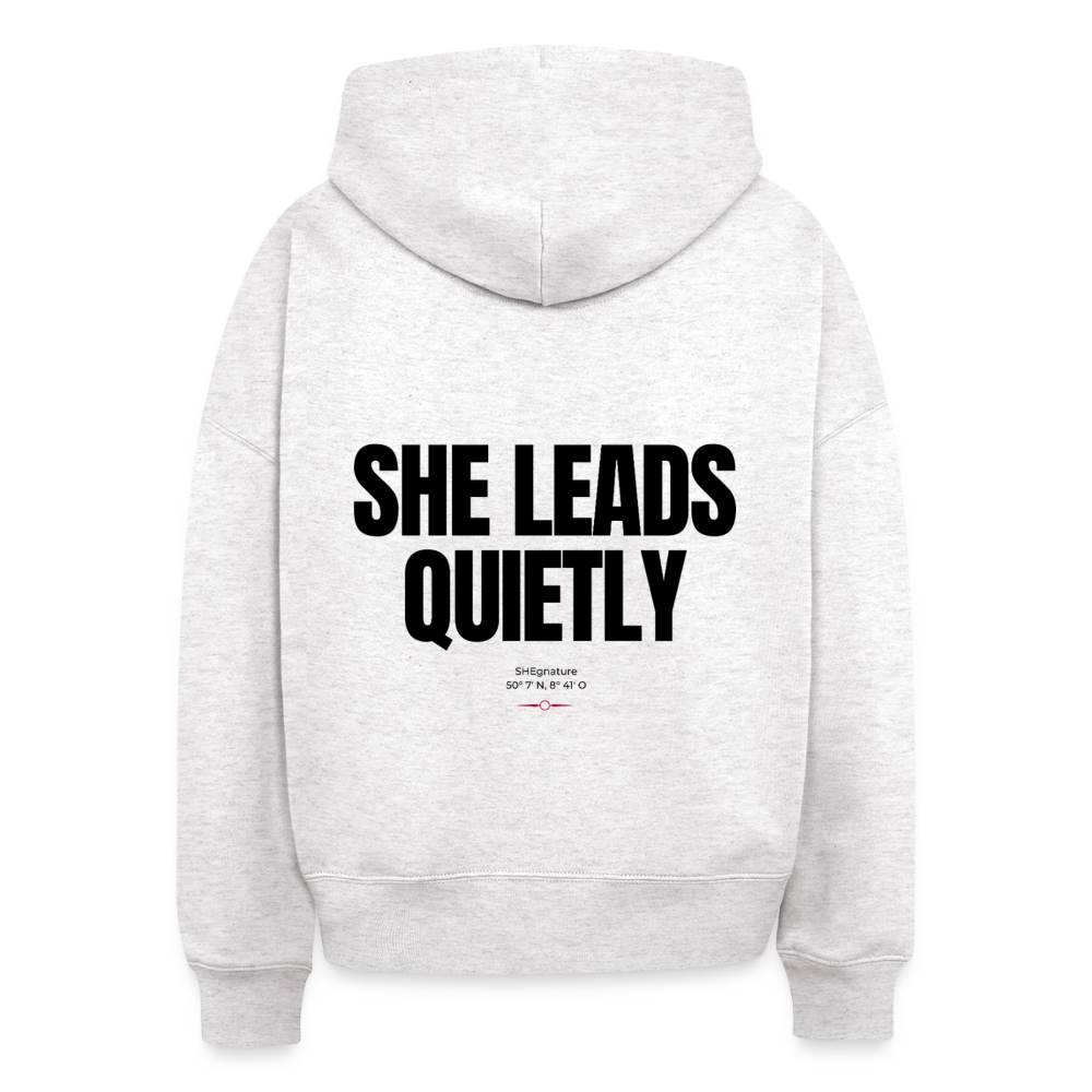 She leads quietly Boxy Hoodie - cool heather grey