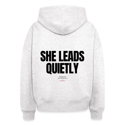 She leads quietly Boxy Hoodie - cool heather grey