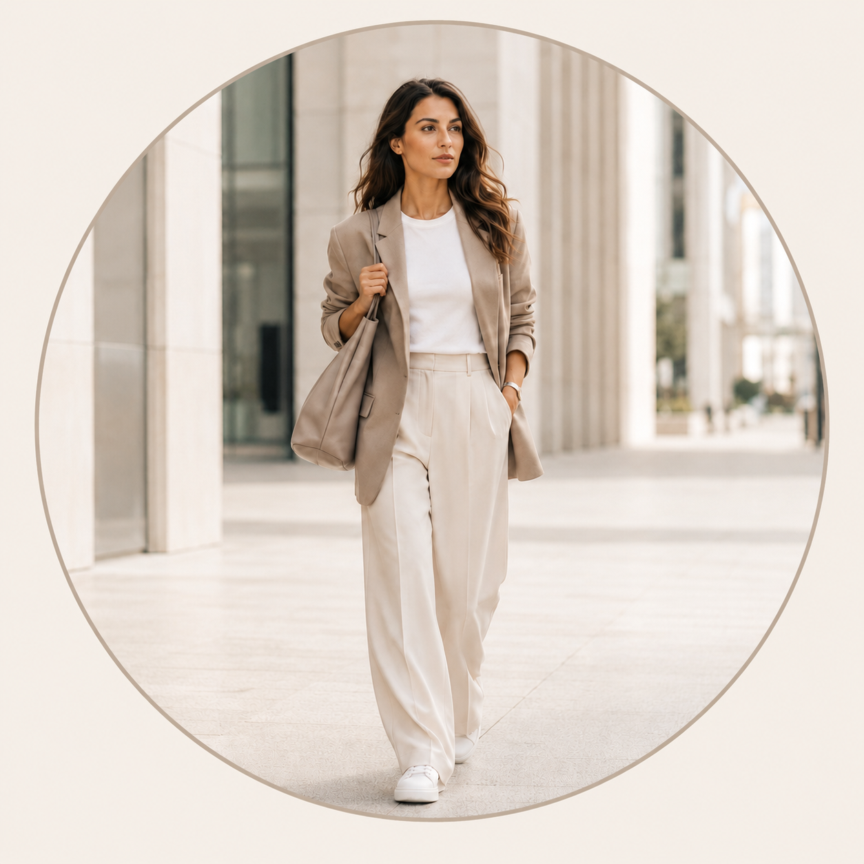 Women business streetwear in a minimalist workday look